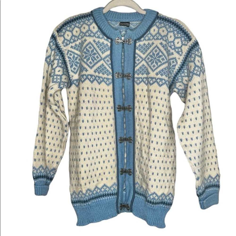 Dale of Norway Vintage Blue Fair Isle Wool Nordic Islandic Cardigan Sweater M
